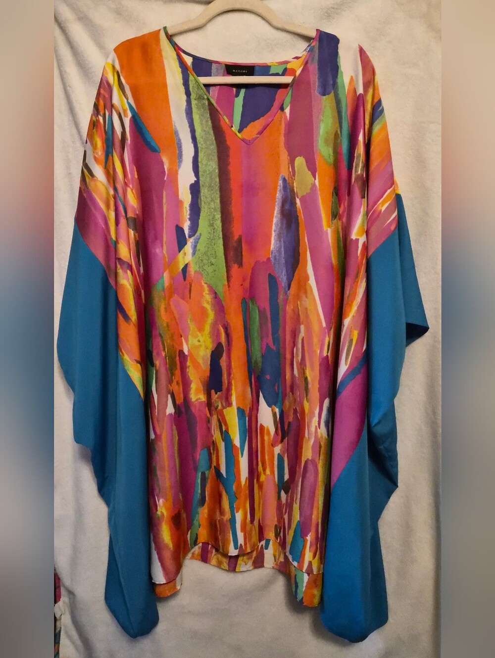 Natori Women's Large Palau Caftan Pink Blue Midi Flowy Resortwear